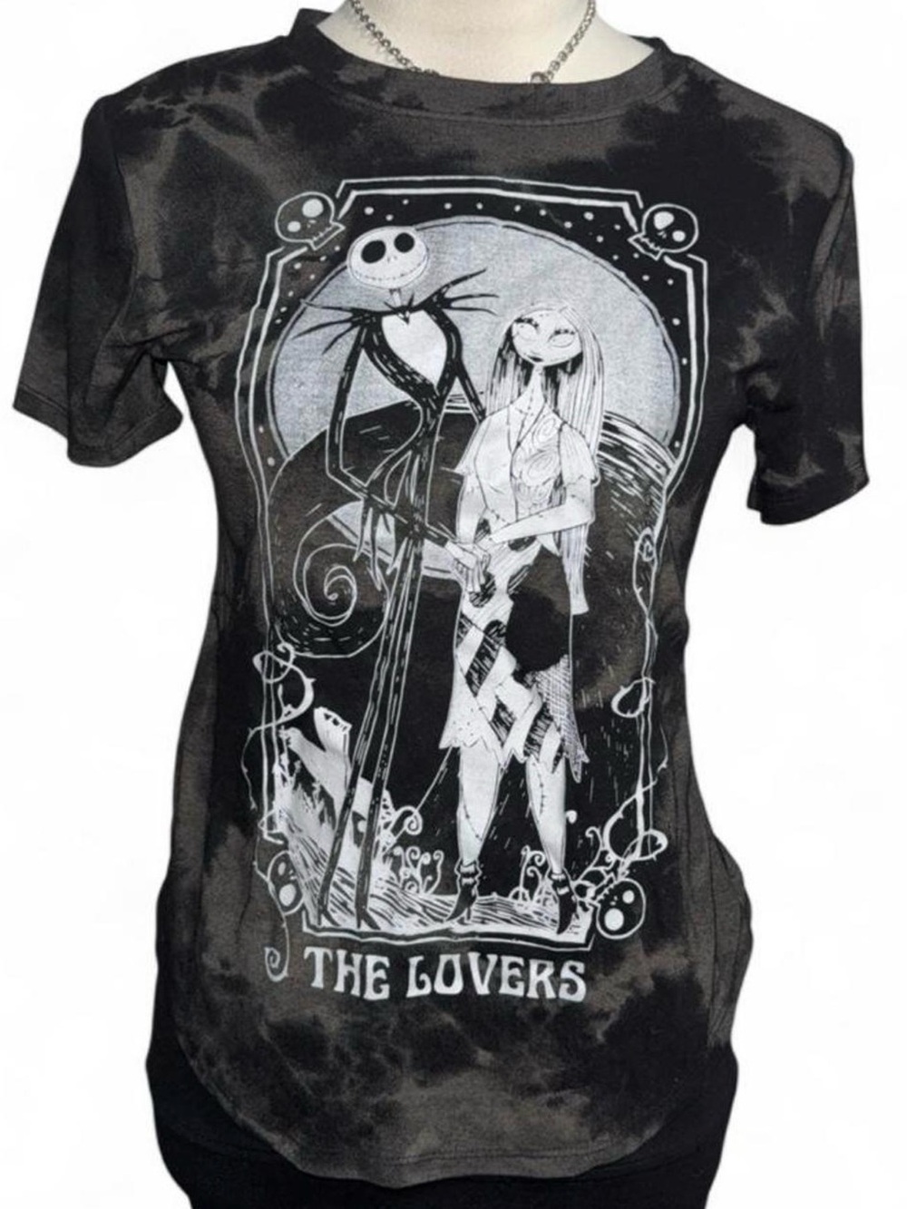 Disney nightmare before Christmas Black Tie-Dye 'The Lovers' Graphic Tee